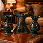 Ottique Kaftan Çini Vazo Seti – Kırık Desen Efektli 3’lü Dekoratif Küp Takımı