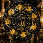 Ottique El İşçiliği Altın Yaldızlı Çini Tabak – Allah Lafzı Yazılı Dekoratif Tabak