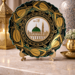 Ottique El İşçiliği Altın Yaldızlı Çini Tabak – Mescid-i Nebevi Motifli Dekoratif Tabak