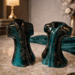 Ottique Kırık Desen Kaftan Vazo Seti – Mermer Efektli 2’li Dekoratif KaftanTakımı