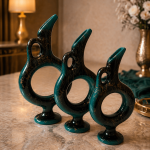 Ottique Hitit Formlu Dekoratif Vazo Seti – Kırık Desen Efektli 3’lü Modern Çini Vazo