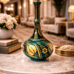 Ottique El İşçiliği Altın Yaldızlı Uzun Boyunlu Çini Vazo – Osmanlı Motifli Dekoratif Vazo