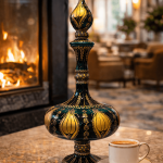 Ottique El İşçiliği Altın Yaldızlı Uzun Boyunlu Çini Vazo – Osmanlı Motifli Dekoratif Vazo