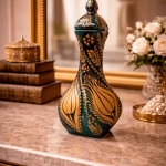 Ottique El İşçiliği Altın Yaldızlı Burgulu Çini Vazo – Osmanlı Motifli Dekoratif Vazo