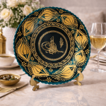 Ottique Tuğra Desenli Çini Tabak – El İşçiliği Dekoratif Duvar & Vitrin Tabağı