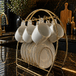 Ottique Seramik Kahve Fincanı Takımı – Gold Detaylı 6 Kişilik Seti  (Stand Hariç)
