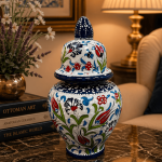 Ottique Lale Desenli Kapaklı Küp – El İşçiliği Dekoratif Küp