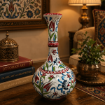 Ottique El Yapımı Çini Vazo – İznik Desenli, Uzun Boy Dekoratif Salon & Konsol Vazosu