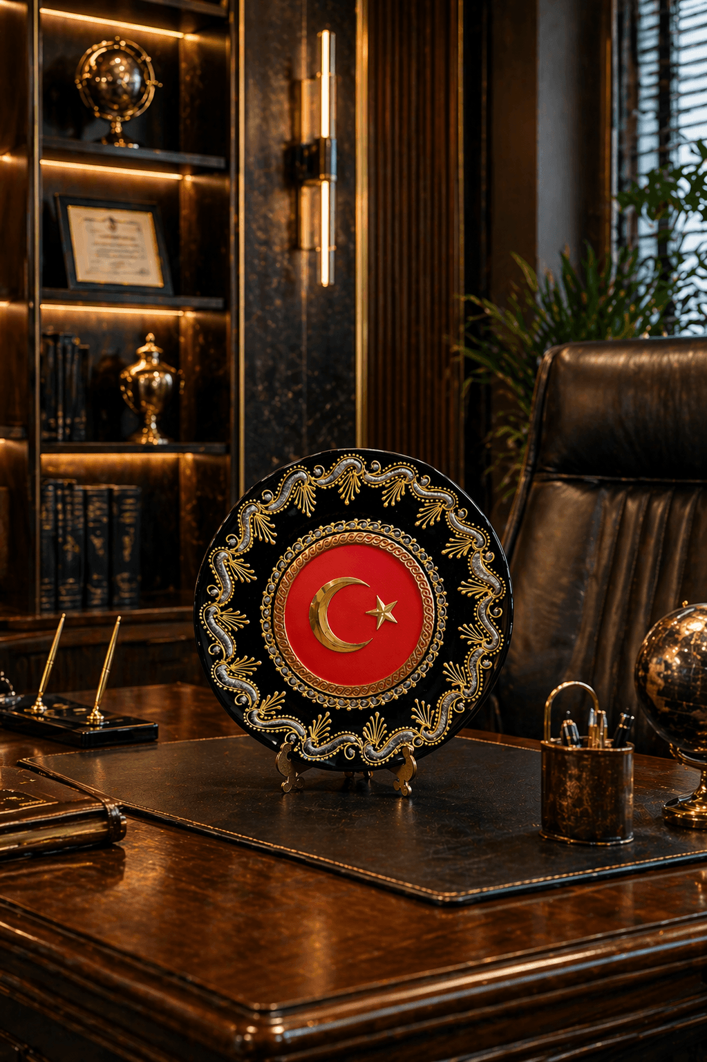ottiqueseri2 (23) Ottique Türk Bayraklı Çini Tabak – Ay Yıldız Motifli Dekoratif Tabak - Görsel 1