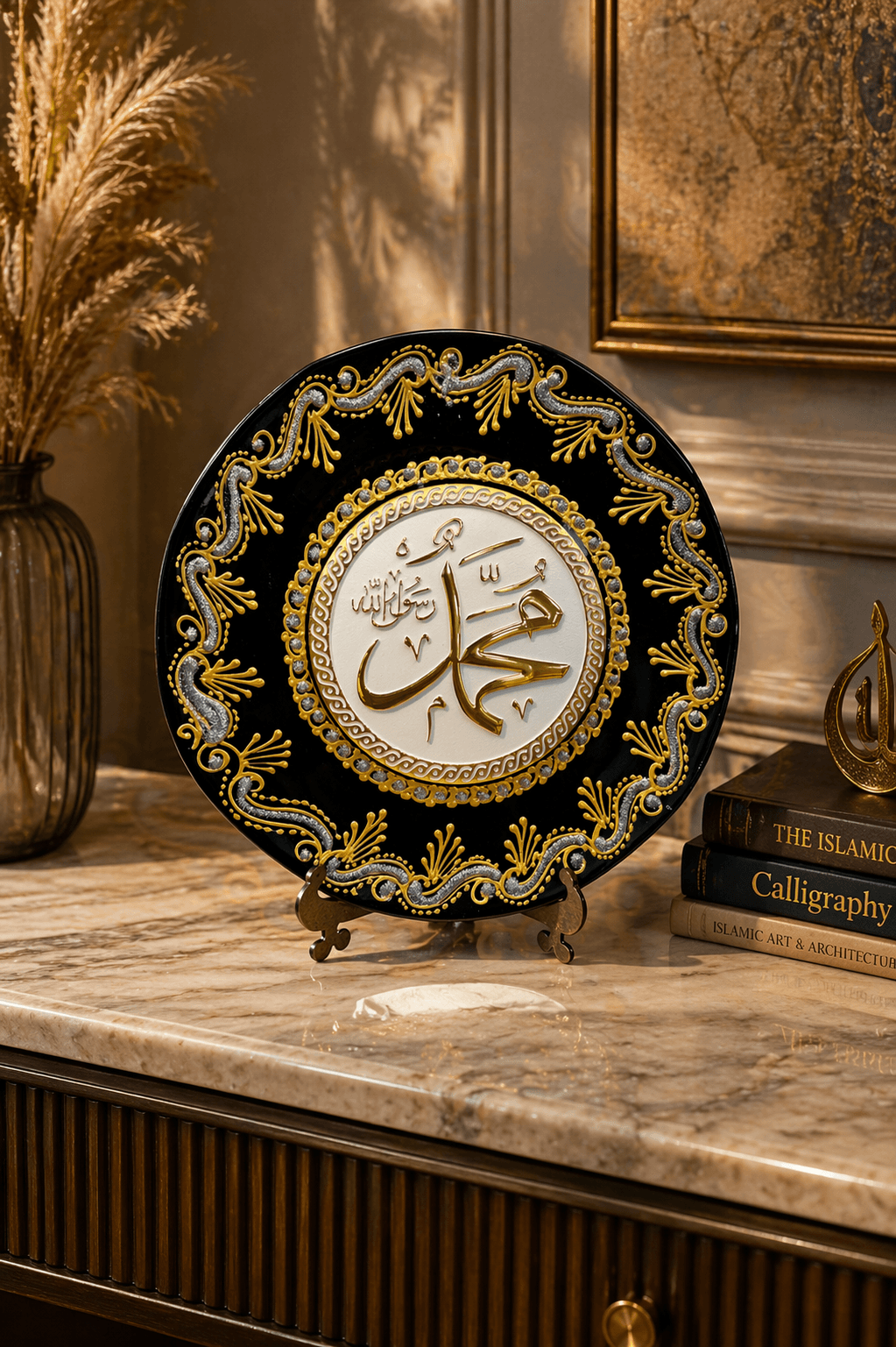 ottiqueseri2 (25) Ottique Hz. Muhammed (S.A.V.) Yazılı Çini Tabak – Hat Sanatı Dekoratif Tabak - Görsel 1