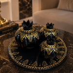 Ottique Dekoratif Nar Seti – Siyah Gold Detaylı 3’lü Sunumluk