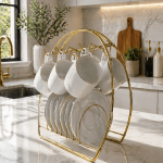 Ottique Porselen Fincan Takımı – 6 Kişilik Gold Detaylı Şık Sunum  (Stand Hariç)