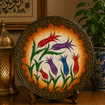 Ottique Renkli Lale Motifli Çini Dekoratif Tabak – El İşçiliği Sanat Eseri
