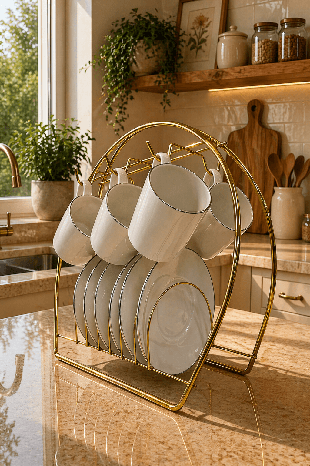 ottiqueseri2 (50) Ottique Gold Çerçeveli Beyaz Fincan Takımı – 6 Kişilik Porselen Kahve Seti (Stand Hariç) - Görsel 1