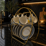 Ottique Desenli Porselen Fincan Takımı – 6 Kişilik Modern & Klasik Karışım Kahve Seti  (Stand Hariç)