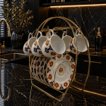 Ottique Osmanlı Desenli Porselen Kahve Fincan Takımı – 6 Kişilik Şık Sunum Seti  (Stand Hariç)