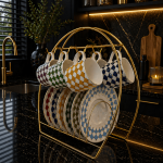 Ottique Renkli Desenli Porselen Kahve Fincan Takımı – 6 Kişilik  (Stand Hariç)