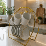 Ottique Altın Detaylı Porselen Kahve Fincan Takımı – 6 Kişilik  (Stand Hariç)