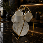 Ottique Sade Beyaz Gold Çizgili Porselen Kahve Fincan Takımı – 6 Kişilik  (Stand Hariç)