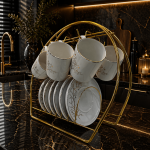 Ottique Gold Detaylı Beyaz Porselen Kahve Fincan Takımı – 6 Kişilik  (Stand Hariç)