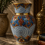 Ottique Çini Desenli Gold Detaylı 32 cm Altın İşlemeli Dekoratif Vazo – El İşçiliği Lüks Vazo