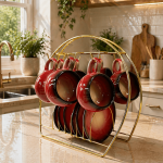 Ottique Kırmızı Desen Seramik Kahve Fincan Takımı – 6 Kişilik  (Stand Hariç)
