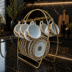 Ottique Desenli Porselen Kahve Fincan Takımı – 6 Kişilik (Stand Hariç)