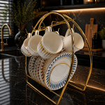 Ottique Desenli Porselen Kahve Fincan Takımı – 6 Kişilik (Stand Hariç)