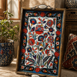 Ottique Ahşap Çay Tepsisi – Çini Desenli Dekoratif Servis Tepsisi